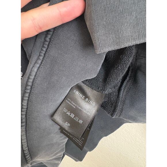 Anine Bing Alec Hoodie White Eagle in Washed Black - Picture 5 of 5